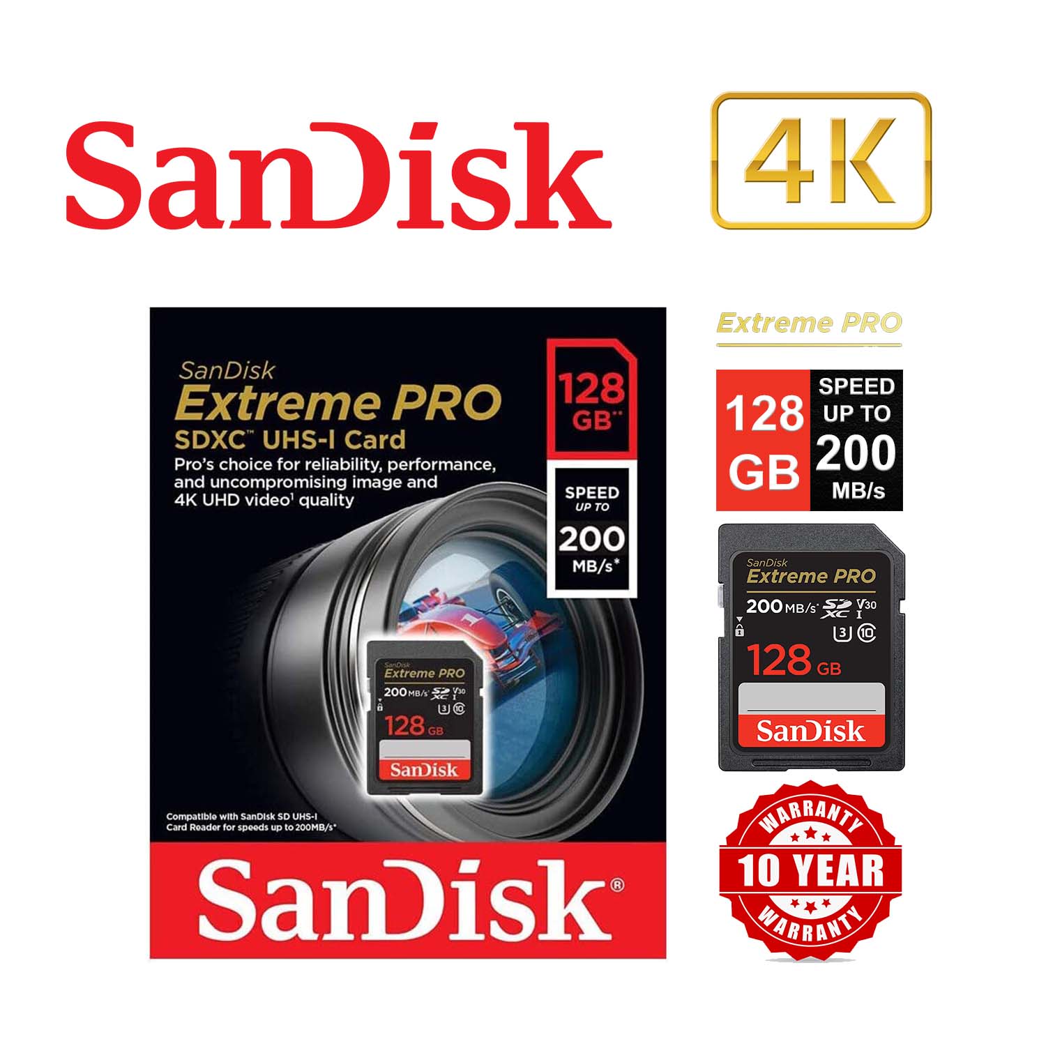 SanDisk Extreme Pro 128GB 200MB/s SDXC UHS-I 4K UHD Memory Card