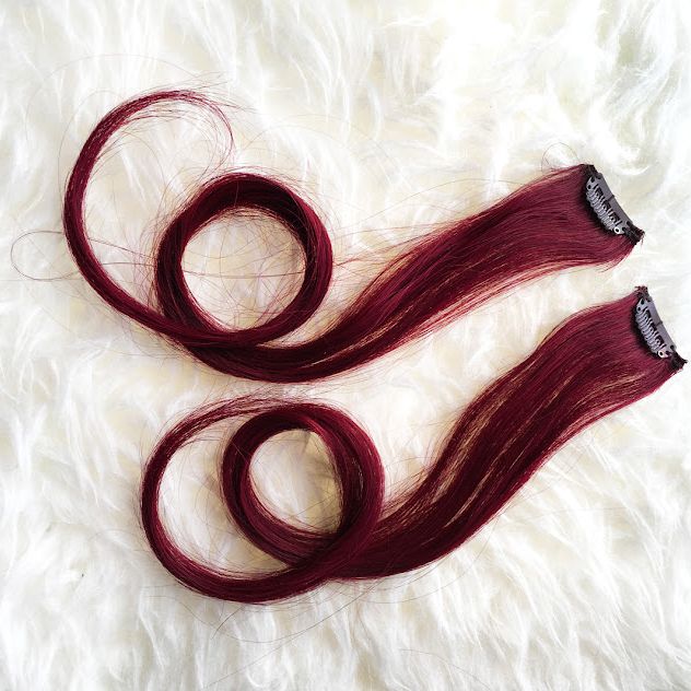 Pack Of 2 Long Straight Synthetic Clip in on Hair Extensions Dark Red