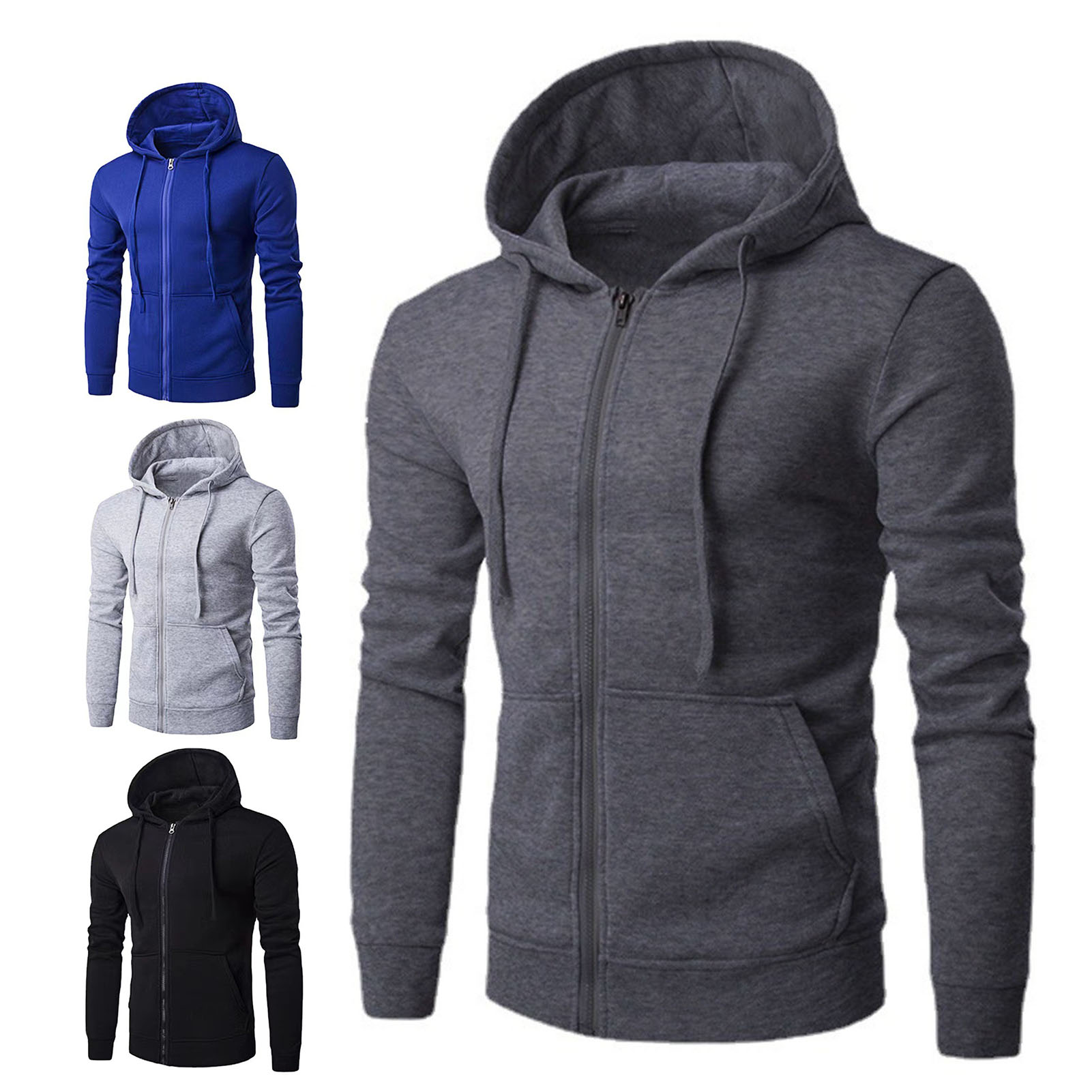 Hooded Long Sleeve Men Jacket Hoodie Zipper Closure Jacket Sweatshirt Male Clothing