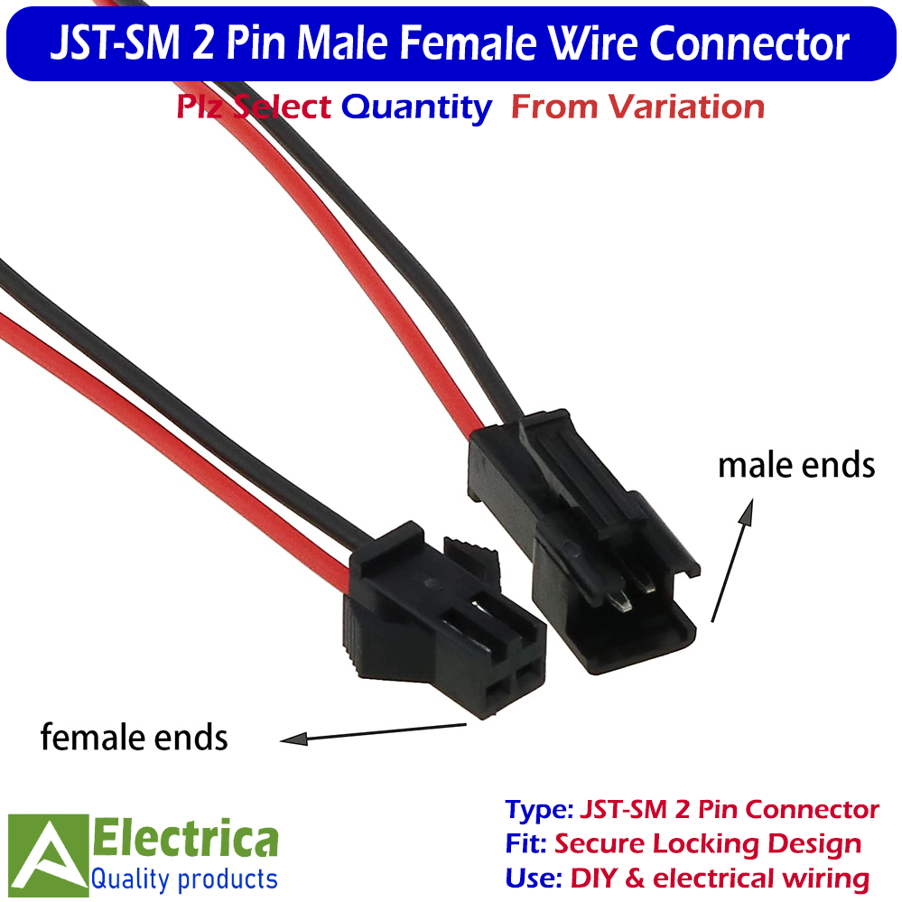 5/15/50 Pairs Mini Micro JST-SM 2 Pin Plug Connector, Micro Electrical Male and Female Wire Cable Connector by Electrica