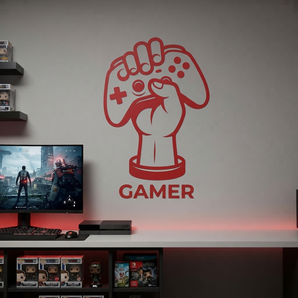 Gamer Hand with Console Wall Sticker PVC Vinyl Decal | Gaming Controller Wall Art | Gamer Room Bedroom Setup Decor | 12 x 18 Inch