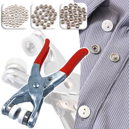 Press Studs Pliers 9.5mm 11mm Metal Sewing Prong Rings Buttons Clip Pliers DIY Clothes Tool for Sewing Leather Rivets Bags Clothes    (Clip Pliers+100pcs Rings Buttons)
