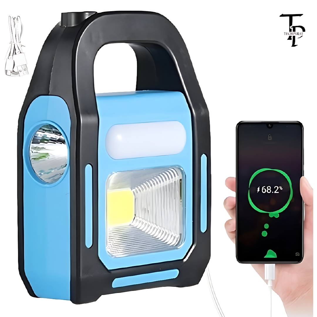 Solar LED Work Light with Power Bank - Rechargeable Flashlight Torch, COB Spotlights, Built-in Battery, Outdoor Emergency Lamp for Camping, Home, Garage, Car, Garden, Hiking & Repairing PROMISE TO SELL