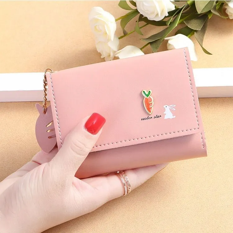 1pc Women's Wallet Cute Cat Short Wallet Leather Small Purse Girls Money  Bag Card Holder Ladies Female Hasp