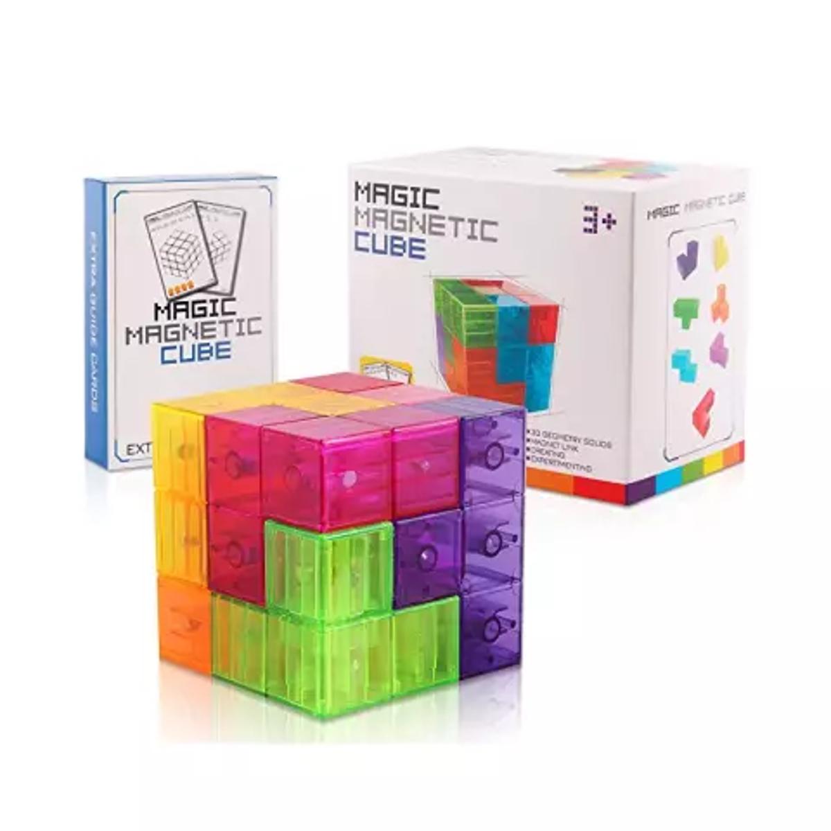 Magnetic Cube Tiles, 7 Pcs Magnetic Cube, 108 Puzzle Solving Cards