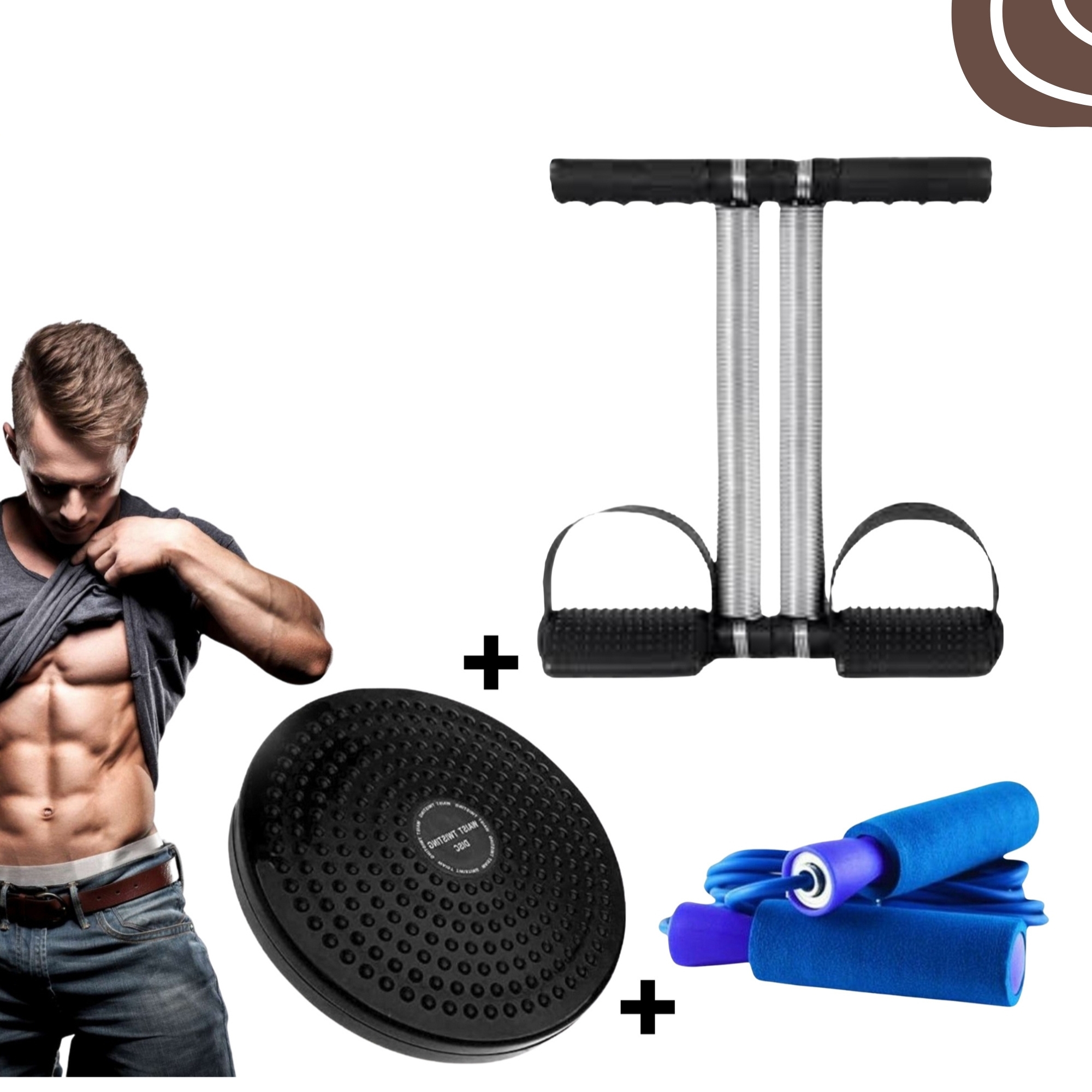 COMBO DEAL OF DOUBLE SPRING TUMMY TRIMMER +TWISTER PLATE + JUMP ROPE FOR WORKOUT