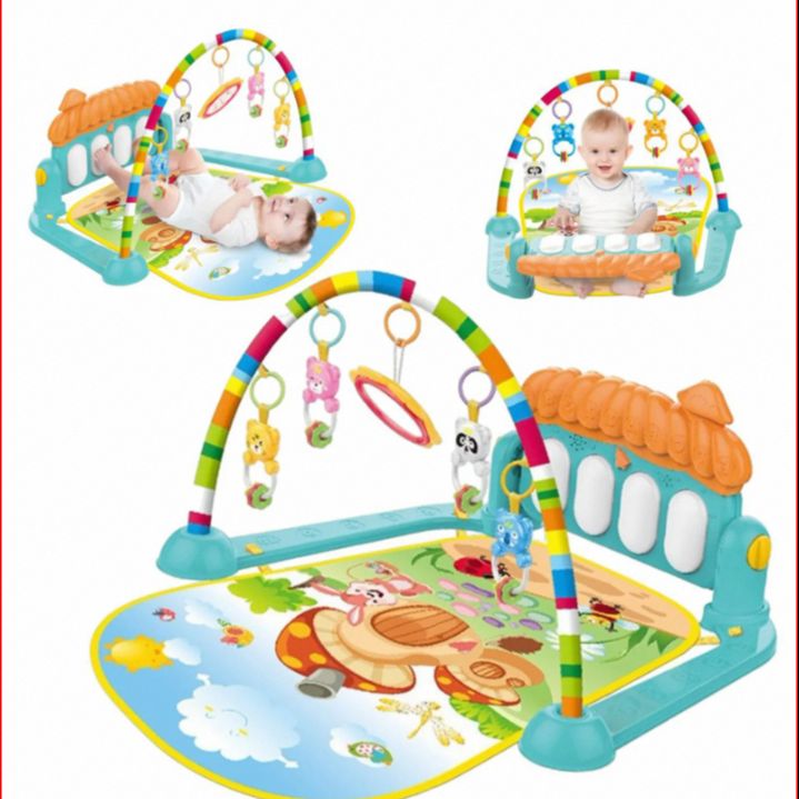 FunBlast Musical Baby Play Mat Gym with Piano and Rattles Random Color