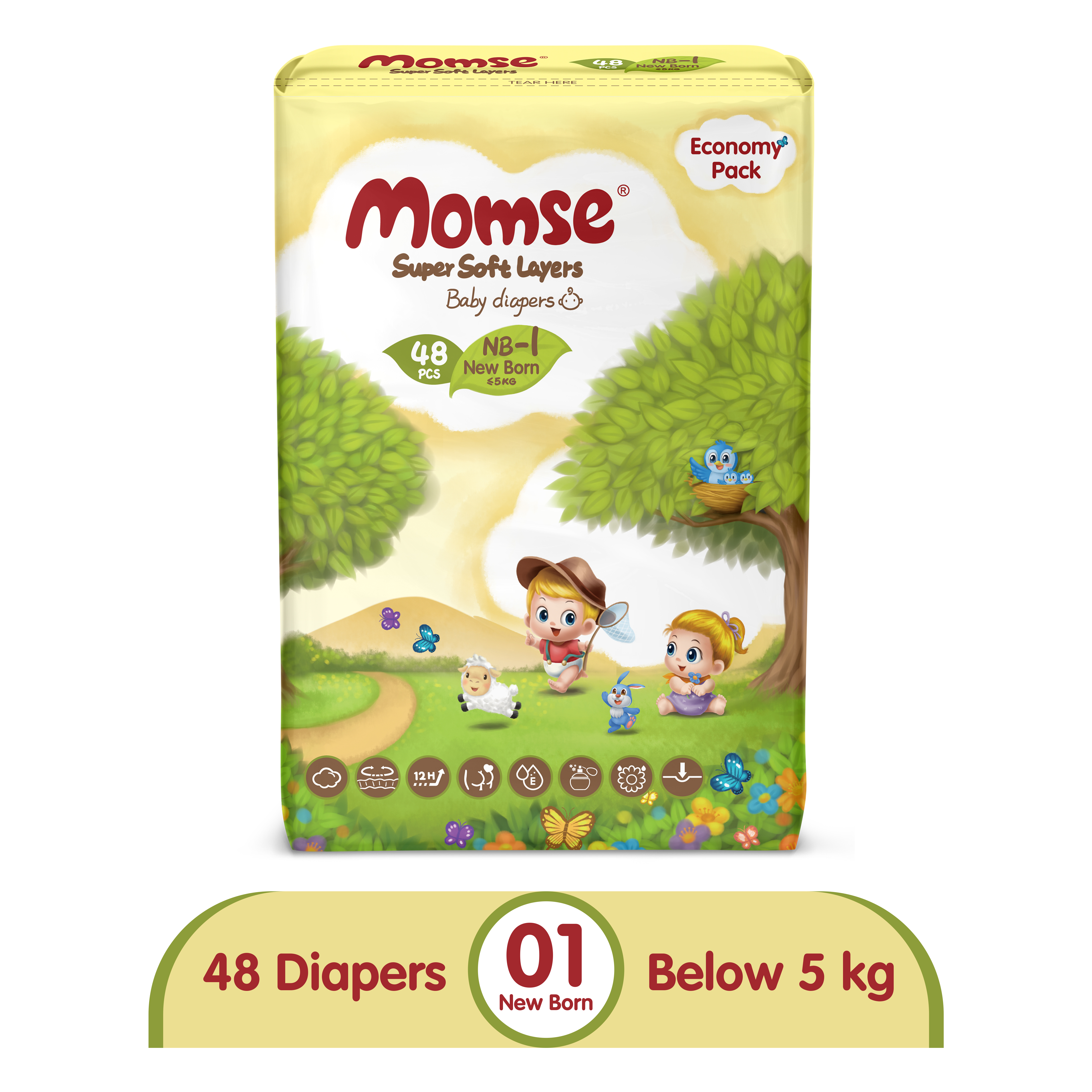 Momse Economy Diapers NEWBORN Size 48 Pcs Below 5kg