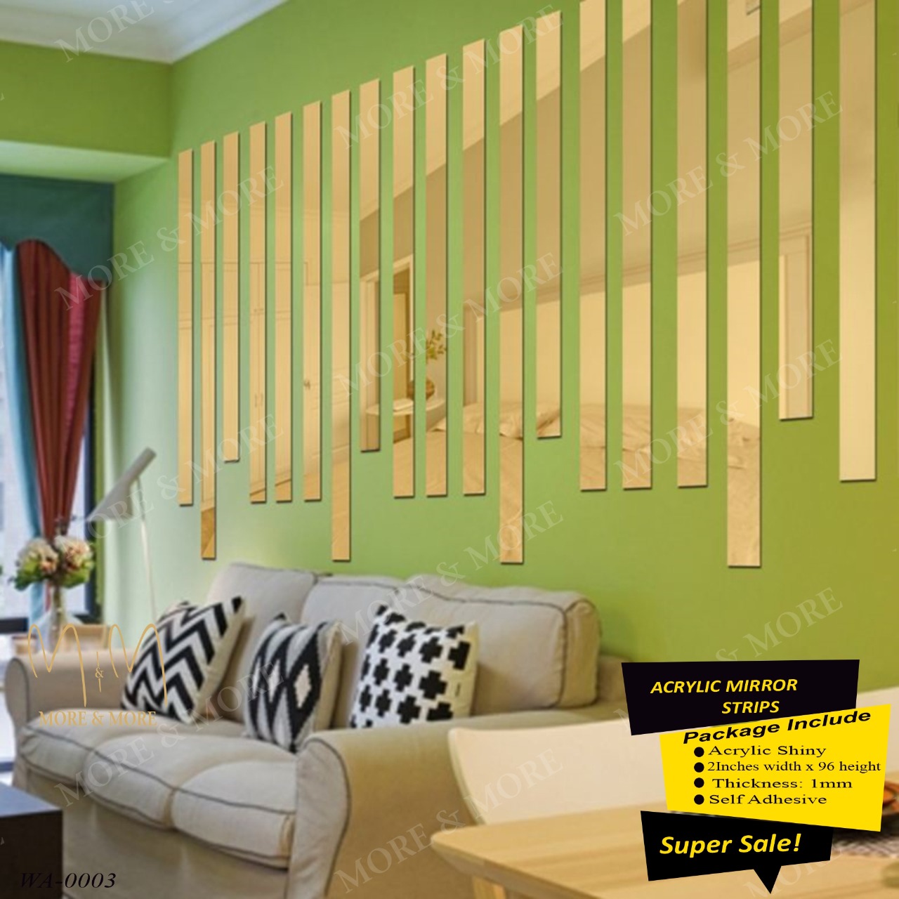 Acrylic Mirror Strips Wall Decoration, Selfadhesive, Size Length 8