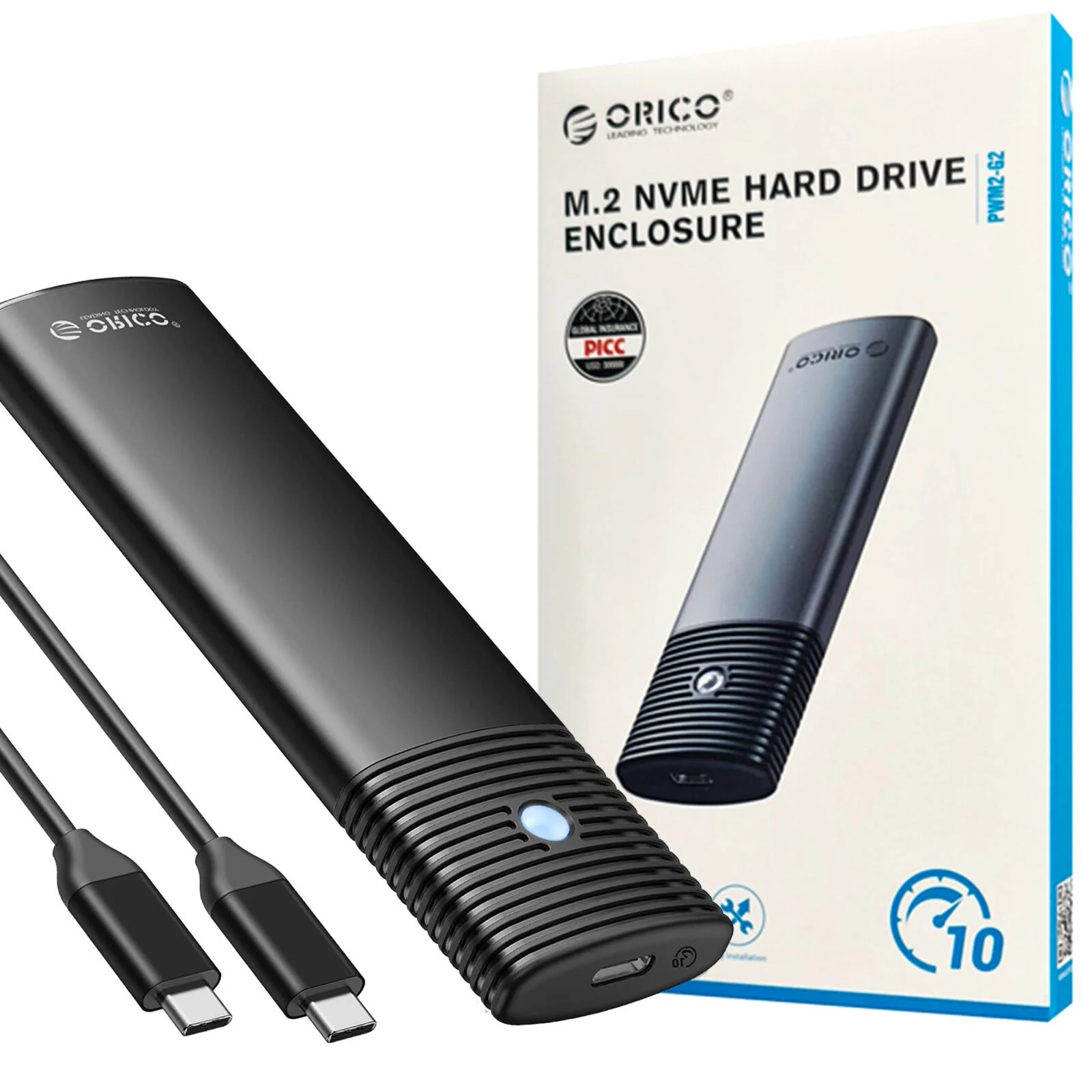 ORICO M2 SSD Enclosure NVMe NGFF 10Gbps PCIe M.2 SSD Case Portable USB C 3.2Gen2 Tool Free External Adapter with Metal Heat Sink