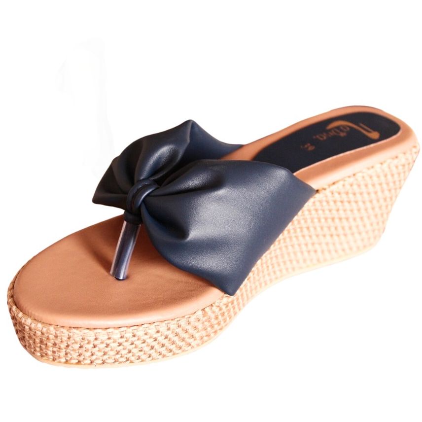 Blue Wedge Sandals with leather butterfly top classic and elegant style for Formal and Casual Footwear by La Diva Shoes