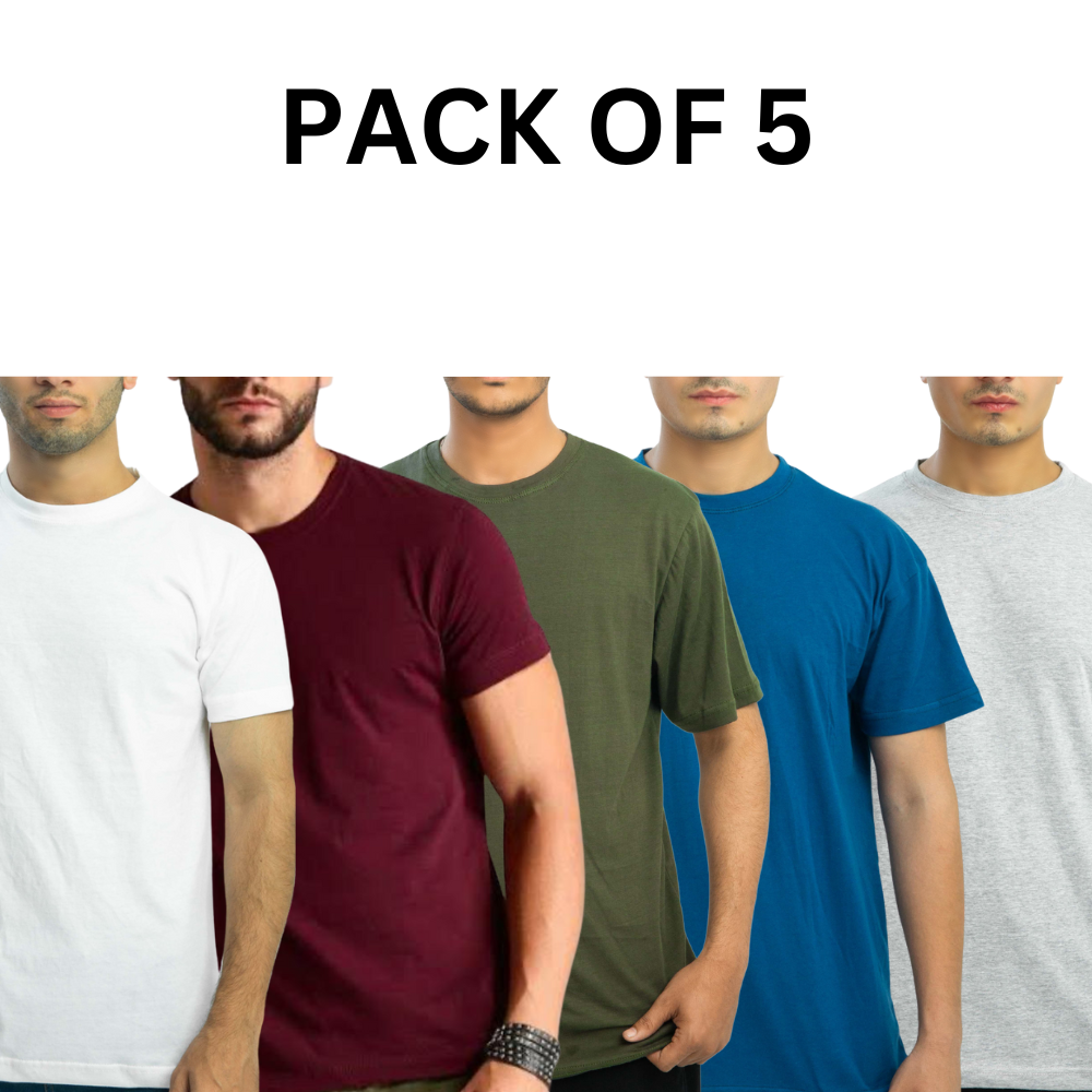 Pack of 5 Plain Cotton Half Sleeve T Shirt For Men Casual Summer Wear Soft Breathable Fabric For All Day Comfort