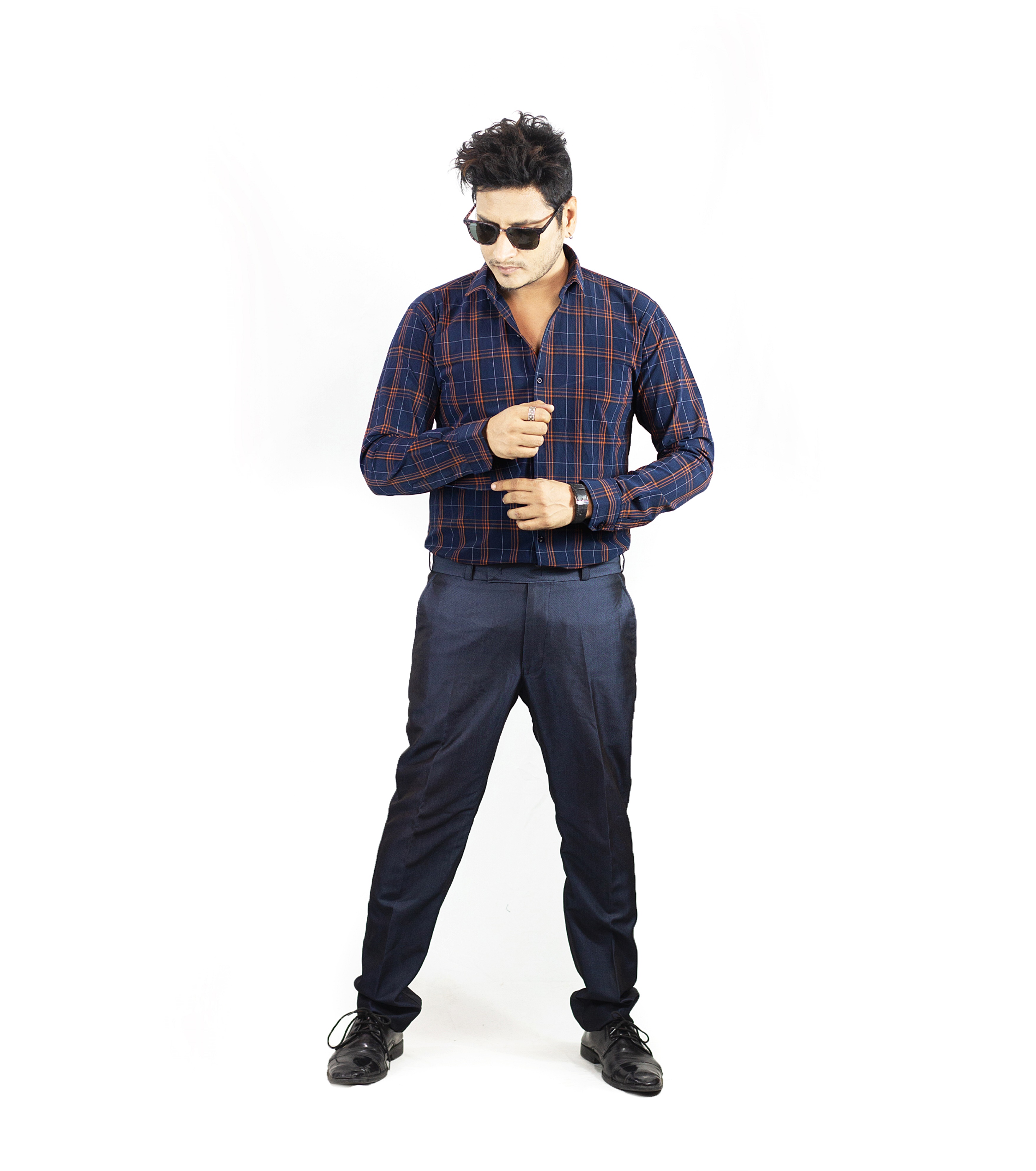 Auditors®️ Mens Semi-Formal Power Stretchable Cotton Check Shirt Navy Blue Colour Soft Cotton Fabric For Mens - For Office and Events
