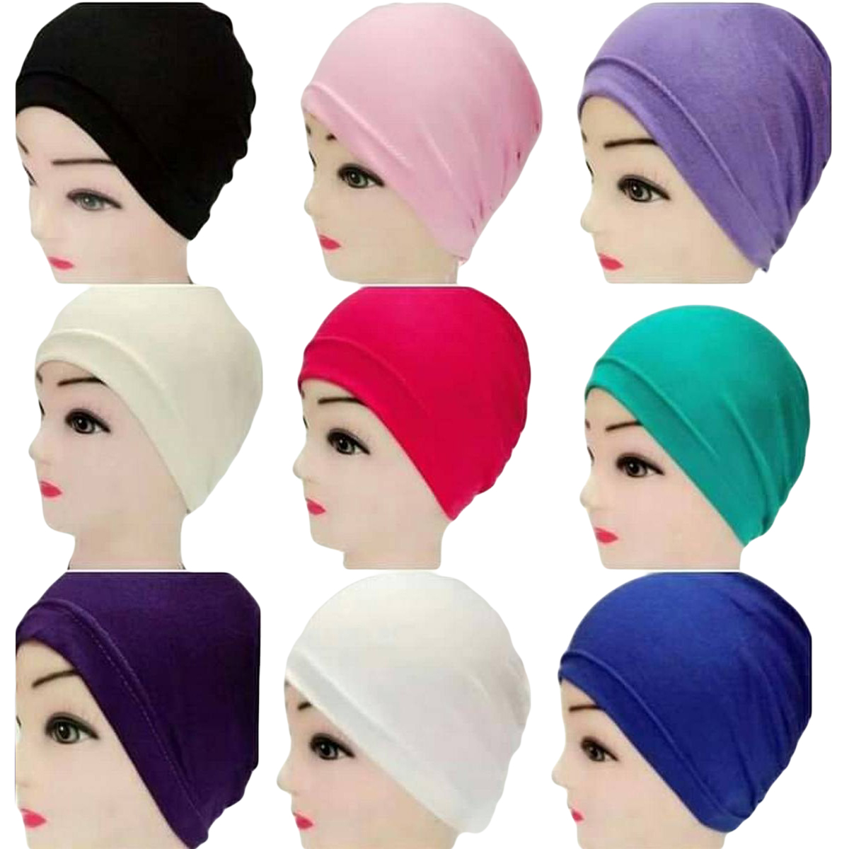 Pack of 3 Plain Muslim Headscarf Inner Hijab Caps Wraps Women Islamic Under Scarf Ninja Scarf Stretch Cotton Bonnet Caps