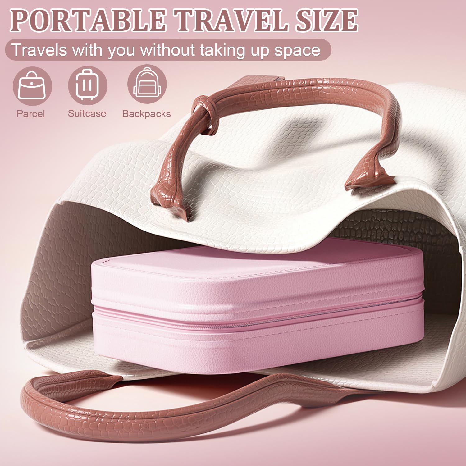 LED Three Color Adjustable Makeup Mirror,3 Colors Brightness Adjustable Makeup Mirror with Lights,Travel Makeup Bag with LED Adjustable Makeup Mirror,Organizer Bag Portable Makeup Box