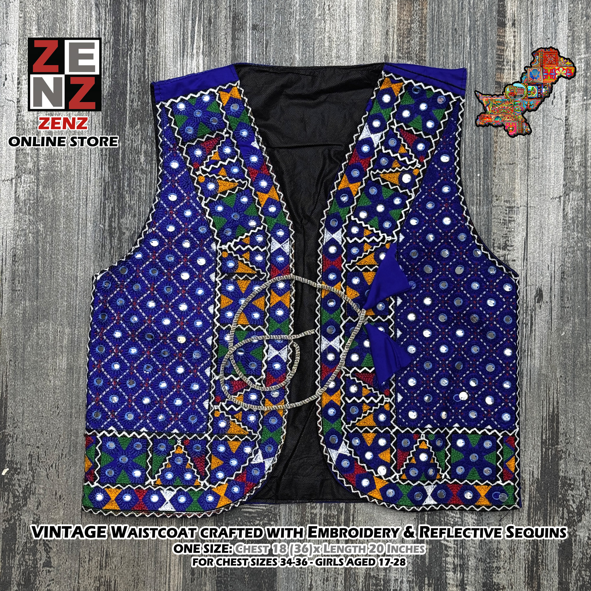 Pakistani Sindhi Balochi Kashmiri Traditional & Cultural Wear Waistcoat Koti Embroidered Zenz Multicoloured Embroidery for Girls & Women
