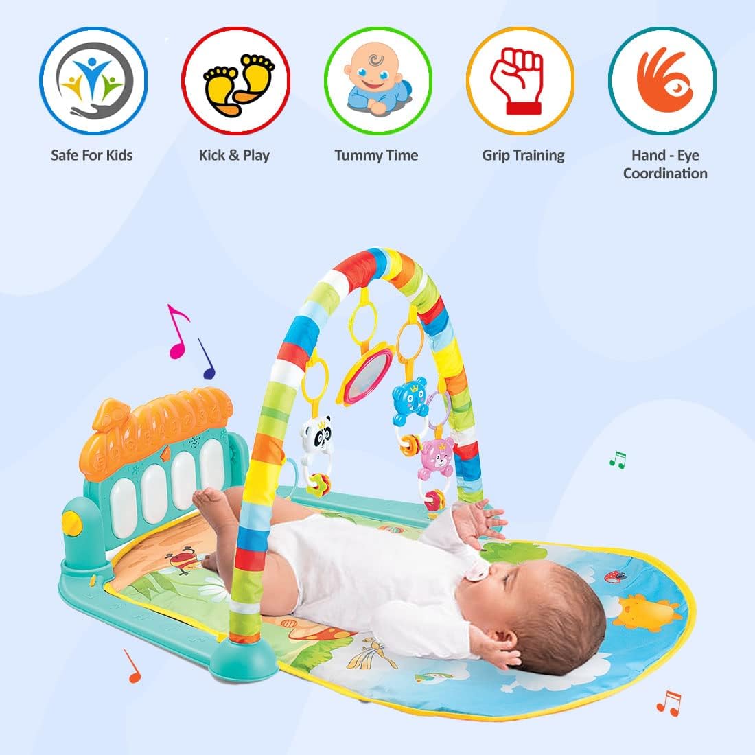 Musical Baby Play Mat with Piano & Lights  Kids Activity Play Gym Mat with Fence