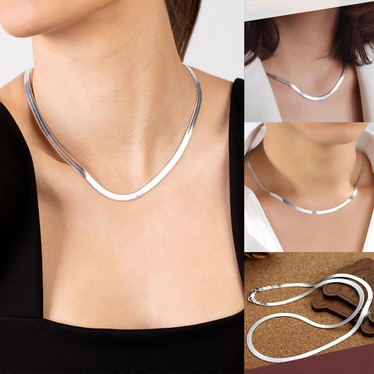 Trendy Silver Snake Chain for Girls Stainless Steel Long Necklace