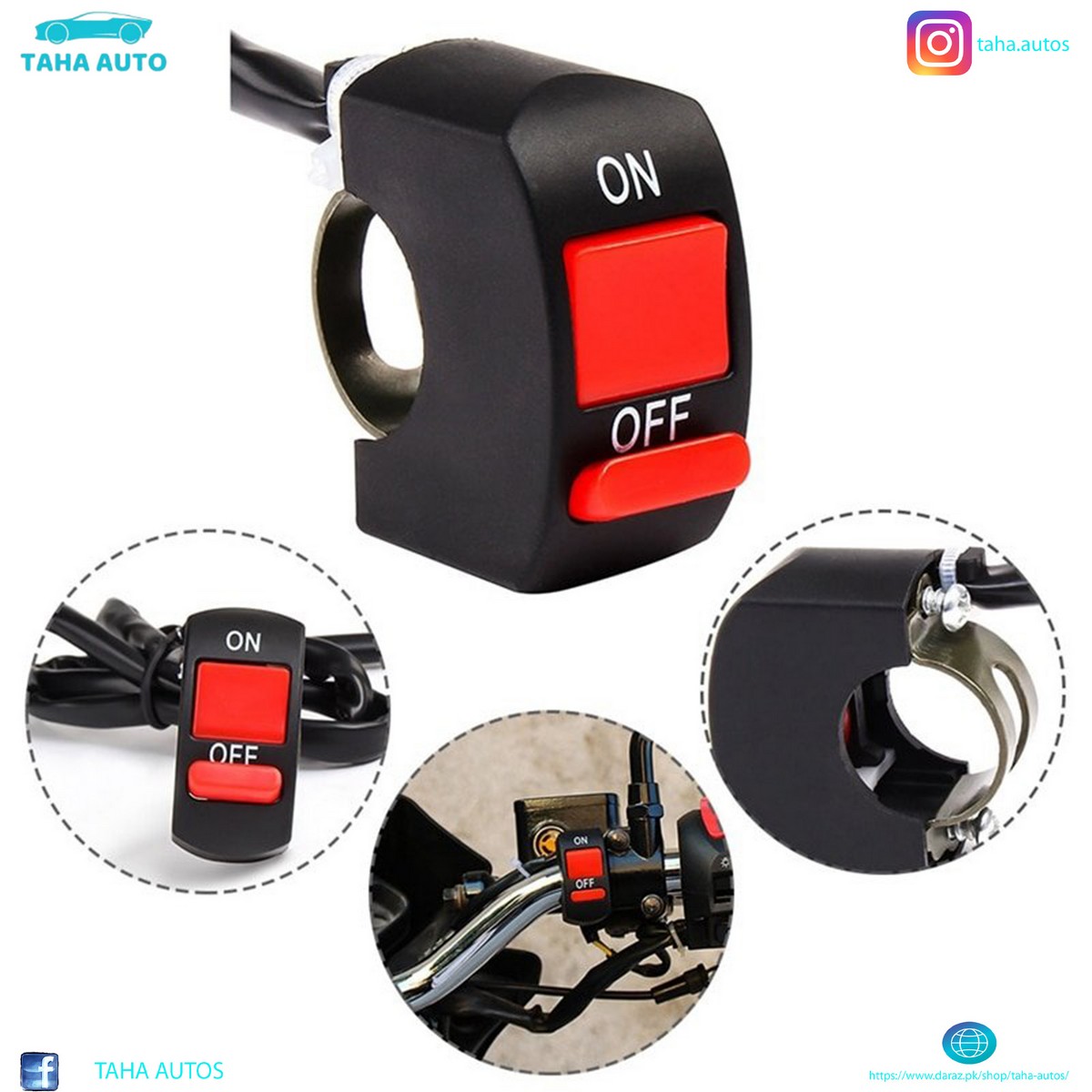 Universal Motorcycle Handlebars Switch ON/OFF Button Connector 12V Bike Handle Bar Stop Switch For LED Spotlight