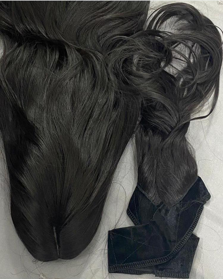 Full head hair extensions with separate front bangs-natural black