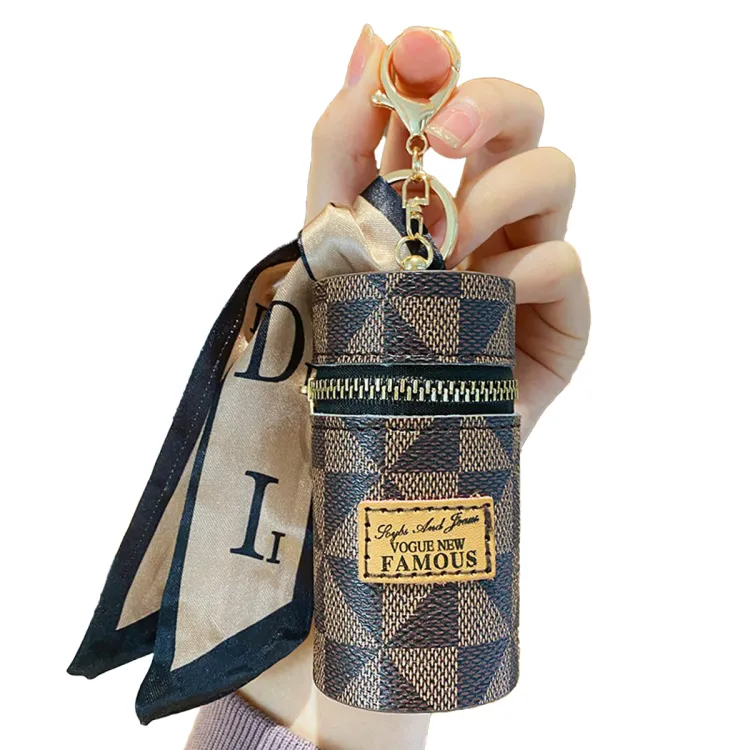 Females bucket bag key coin purse bag Lipstick bag Creative leather keychain  exquisite Silk scarf printed bucket bag