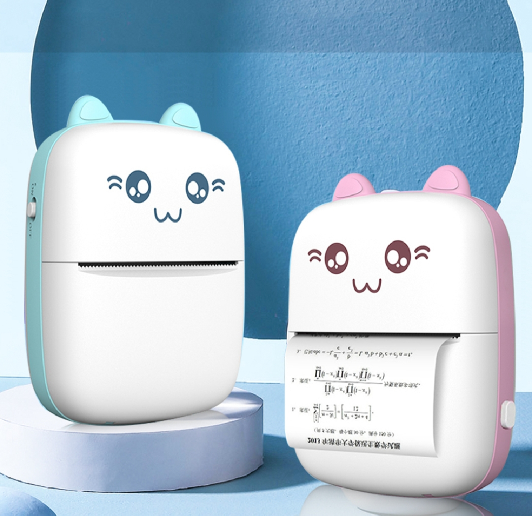 Pocket Mini Printer – Portable Wireless Thermal Printer, No Ink Required, Bluetooth Photo Printer for Smartphones, Thermal Paper Sticker Label Maker – Cute Cat Design, DIY Notes, Photos, Memos, Study & Travel Gift