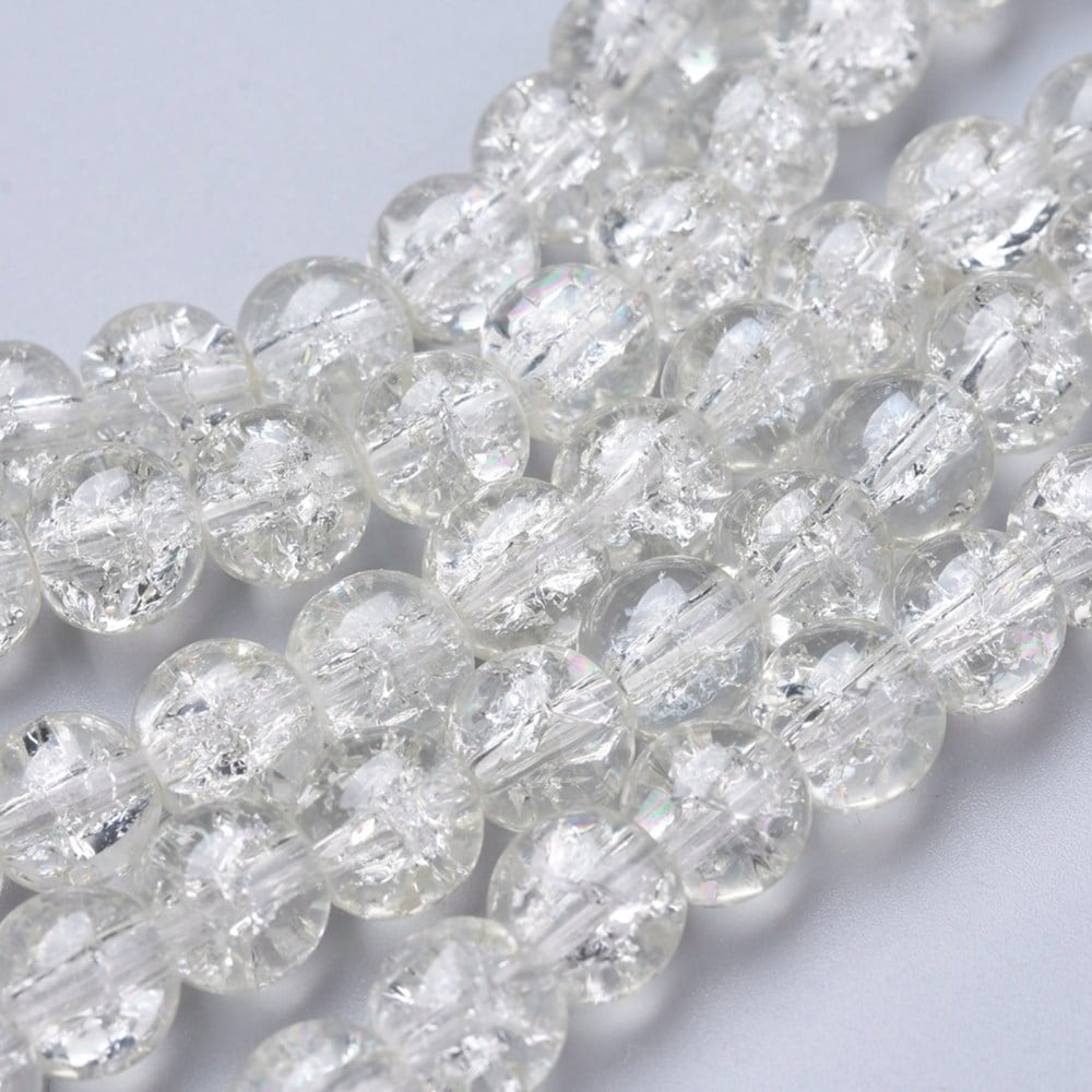 50/100PCS 8mm Crack Glass Beads for Jewelry Making – Cracked Round Loose Beads, 100+ Beads Per Strand, DIY Bracelet, Necklace & Earring Craft