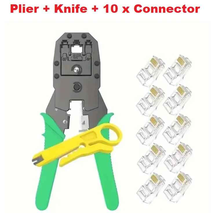 3 in 1 Professional RJ45 Crimper Tool Kit with 10 Cat6 RJ45 Connectors 4P 6P 8P Multifunction Network Cable Crimping Pliers Wire Cutter Wire Stripper Ethernet LAN Cable Crimp Tool for Cat5 Cat5e Cat6 RJ11 RJ12 RJ45 Premium Quality