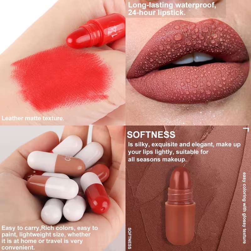 ORIGINAL IMPORTED LMG BROTHS 9/12/18 Color Capsule Lipstick Set – Silky Smooth Matte Finish Mini Lipstick Pods (Travel Size & Portable)