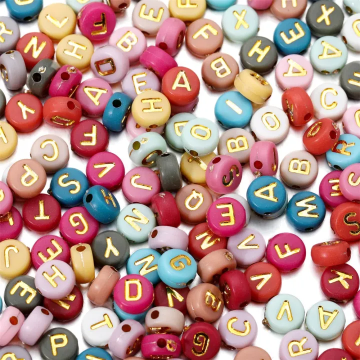 Pack of 100 or 200 or 300 or 400 or 500 or 1000 pcs Random Mixed Letter Acrylic Beads Flat Round Alphabet Charms Beads For Bracelet Necklace Jewelry Making