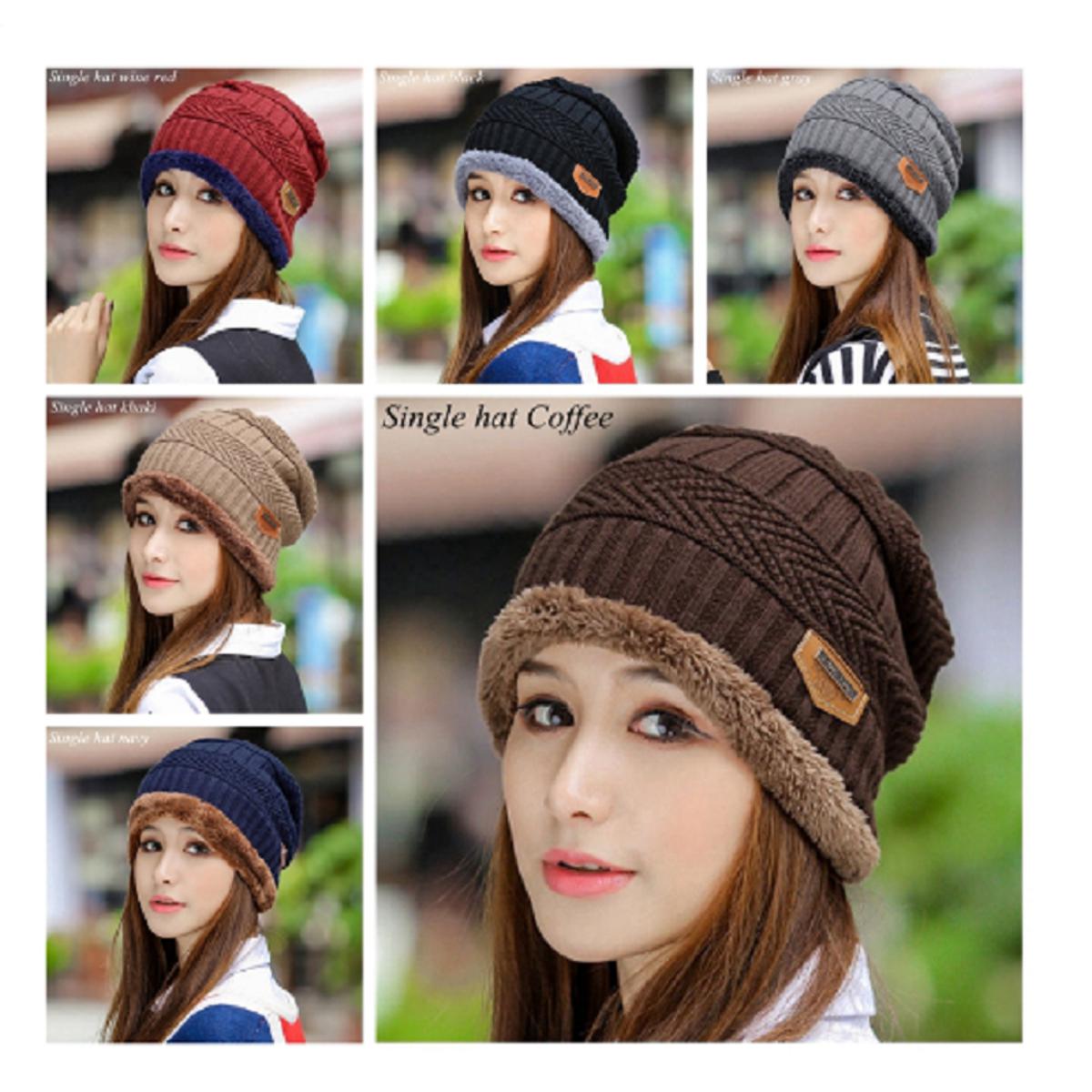 Winter Beanie Hat Warm Knit Hat Cap Thick Fleece Lined Winter Cap for Women