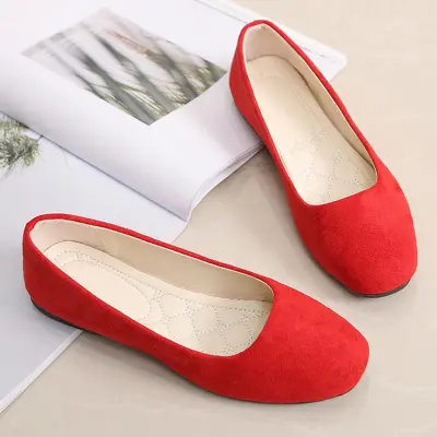 Women Girls Solid Big Size Slip On Flat Shallow Comfort Casual Single Shoes