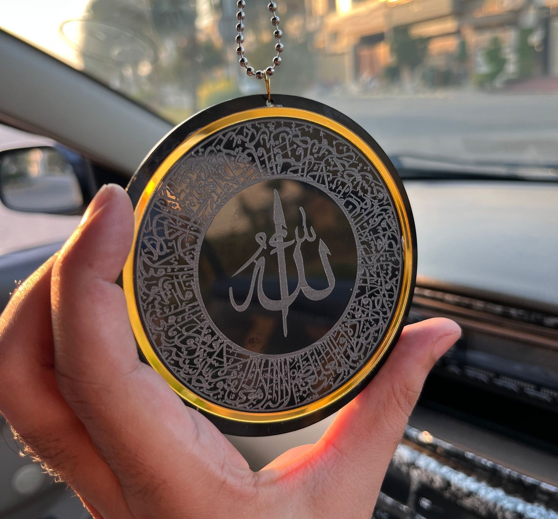 Circle border shape ayatal kursi and safar ki dua Car Hanging
