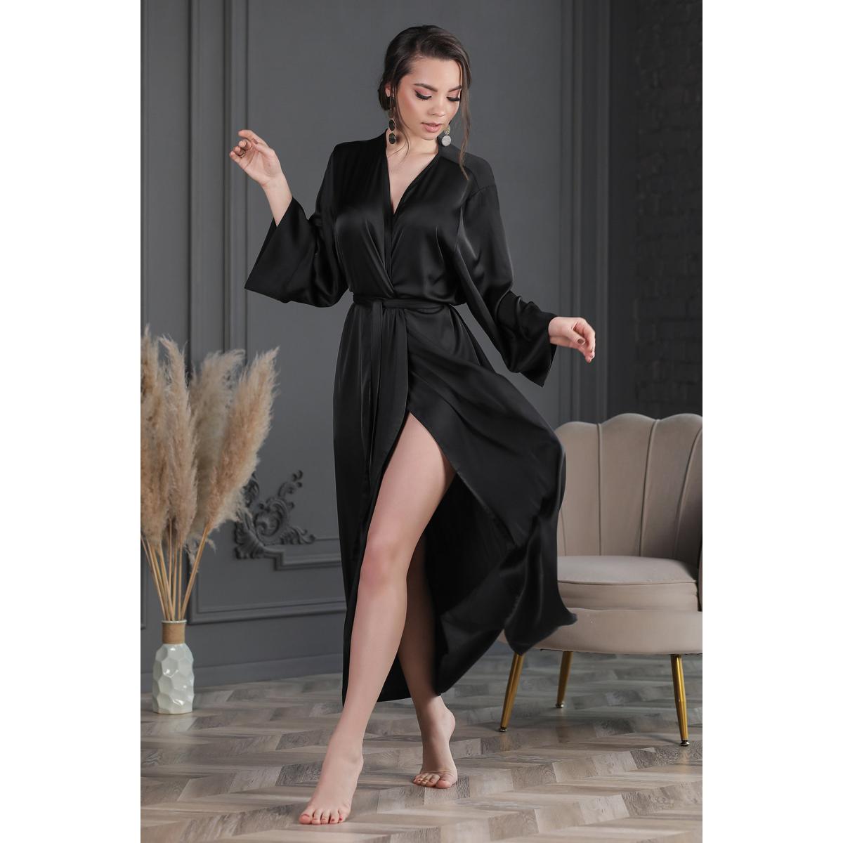 100% Pure Satin Silk Hot Honeymoon robe gown for women, night suit, sleep wear, night dress, night wear, ladies nighty for girls, nighty for women, silk gown night wear for women (Black)
