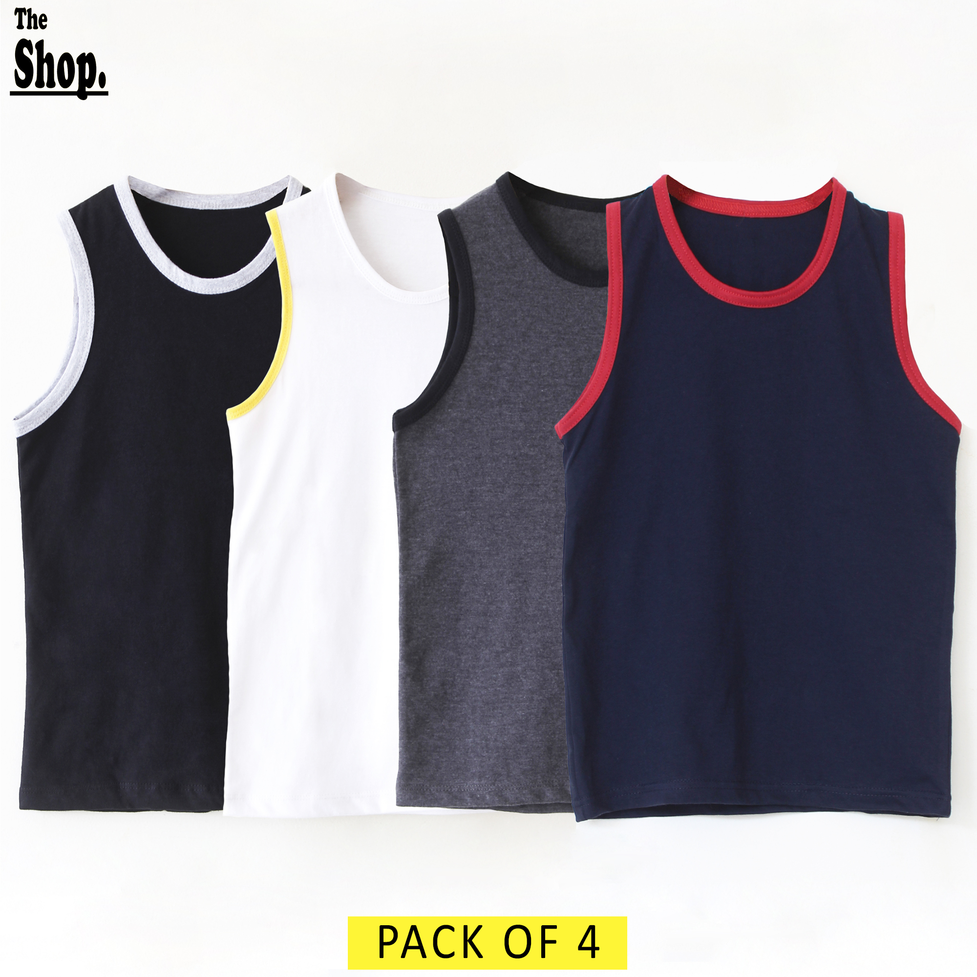 The Shop - Pack Of 4 - Summer Collection Top Tank Sando For Boys & Girls Kids, 1 Year To 14 Years - NWCB-TT4
