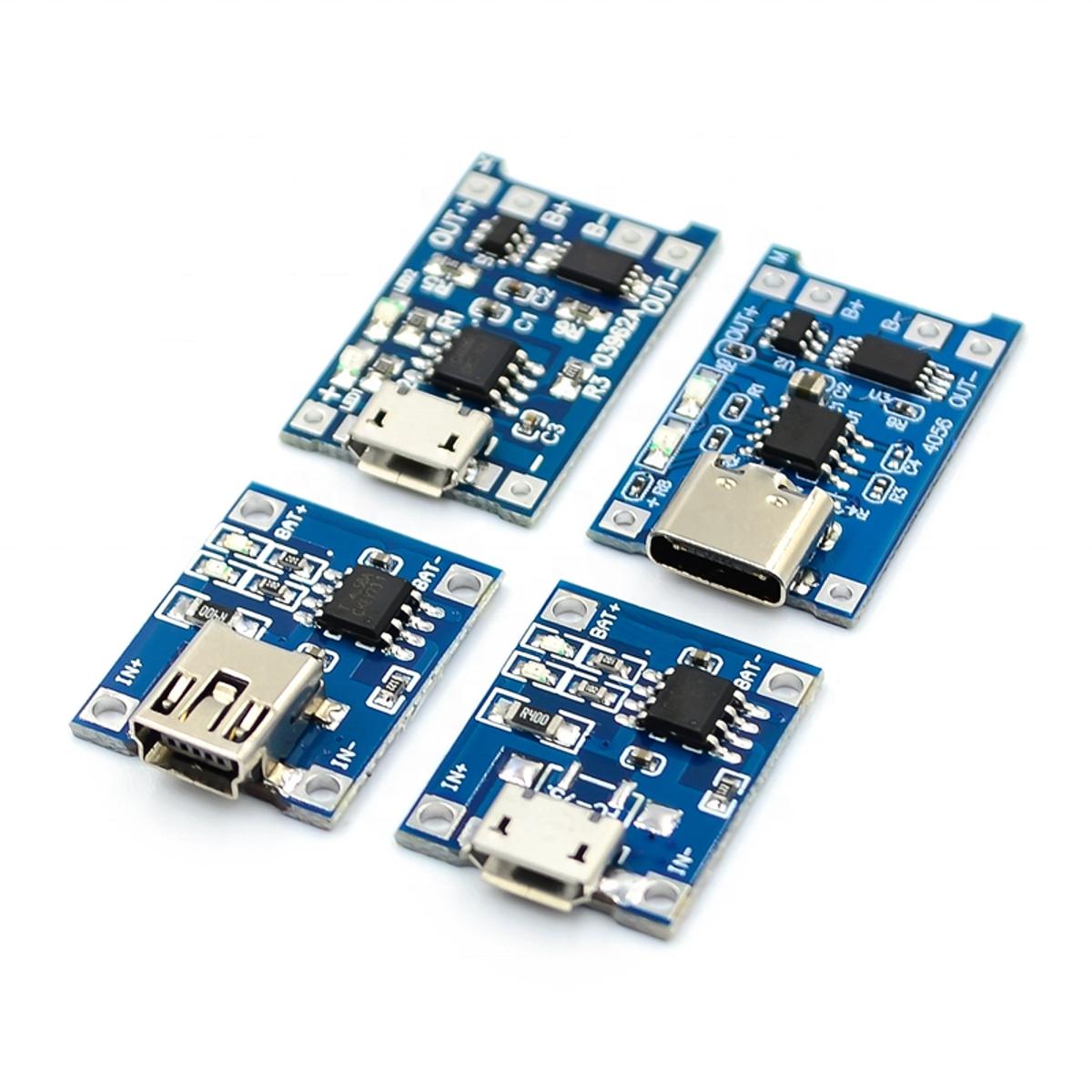 Pack Of 4 Pcs Of 18650 Micro USB 5V 1A Charging Module Tp4056 Lithium Ion Battery Charger Lithium Polymer Battery Charger Module Power Bank Circuit Board Power Bank Charging Module With Battery Protection