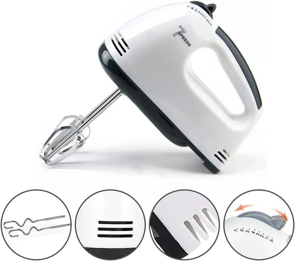 7-Speed Electric Hand Mixer Machine with Egg Beater & Whisk, Handheld Cake Mixer for Cream, Eggs, Batter, Baking & Kitchen Mixing