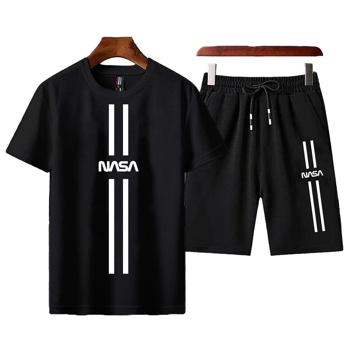 Nasa Printed Shorts + T Shirts Set for Boys Tracksuit For Mens Summer Tracksuit-Black
