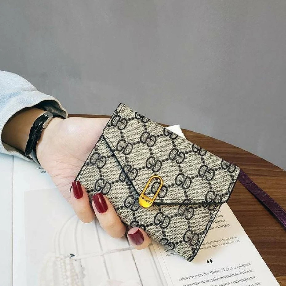 Korean Style Slim Trifold Faux Leather Wallet with Card Holder for Women