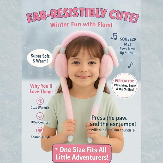 Kids Winter Earmuffs – Chu Chu Sounds Moving Bunny Ear Muffs for Winter – Soft Warm Plush Faux Fur Ear Warmers for Kids, Girls & Boys – Rabbit Ear Headband (Multicolor)