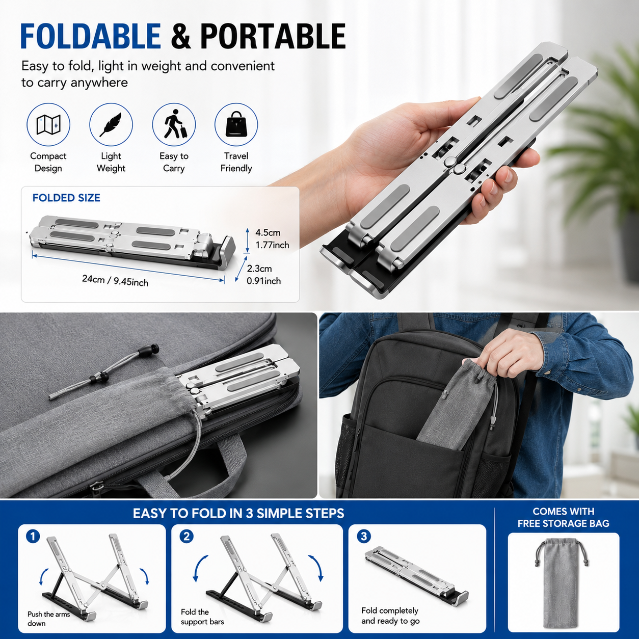 Laptop Cooling Stand Dual Single Fan Detachable Aluminium Adjustable 7 Gear Height Foldable Portable Anti Slip Rubber Grip Full Metal Body Ergonomic Notebook Riser Holder For Makbook Gaming PC Tablet Silver Black Office Home Desk Study Table Use