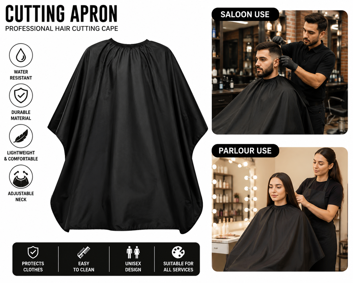 Professional Hair Cutting Apron Barber Cutting Cape Waterproof Salon Hair Cutting Cloth Adjustable Neck hair cutting apron,haircut cloth,waterproof barber apron,salon cutting cape,hair cutting gown,beauty parlour apron,barber accessories 1pcs