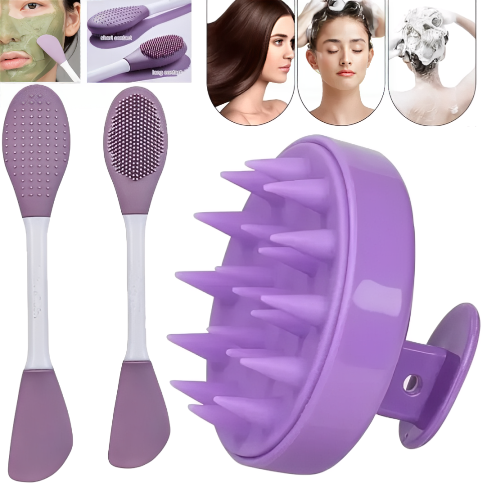 Silicone Double Head Mask Brush, Silicone Face Wash Brush, & Silicone Shampoo Brush Clean The Scalp , Mud Film Special Scraper Applicator, Facial Cleansing Brush, Cleaning Tool