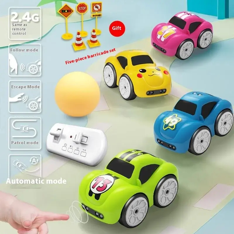KIDDO KASTLE - Mini RC Intelligent Sensor Stunt Car For Boys Kids | 2.4GHz Rechargeable Smart Remote Control Racing Car with Follow, Escape, Obstacle Avoidance & Line Tracking Modes | Cartoon RC Toy for Kids Boys & Girls | Ideal Gifts Assorted Colors