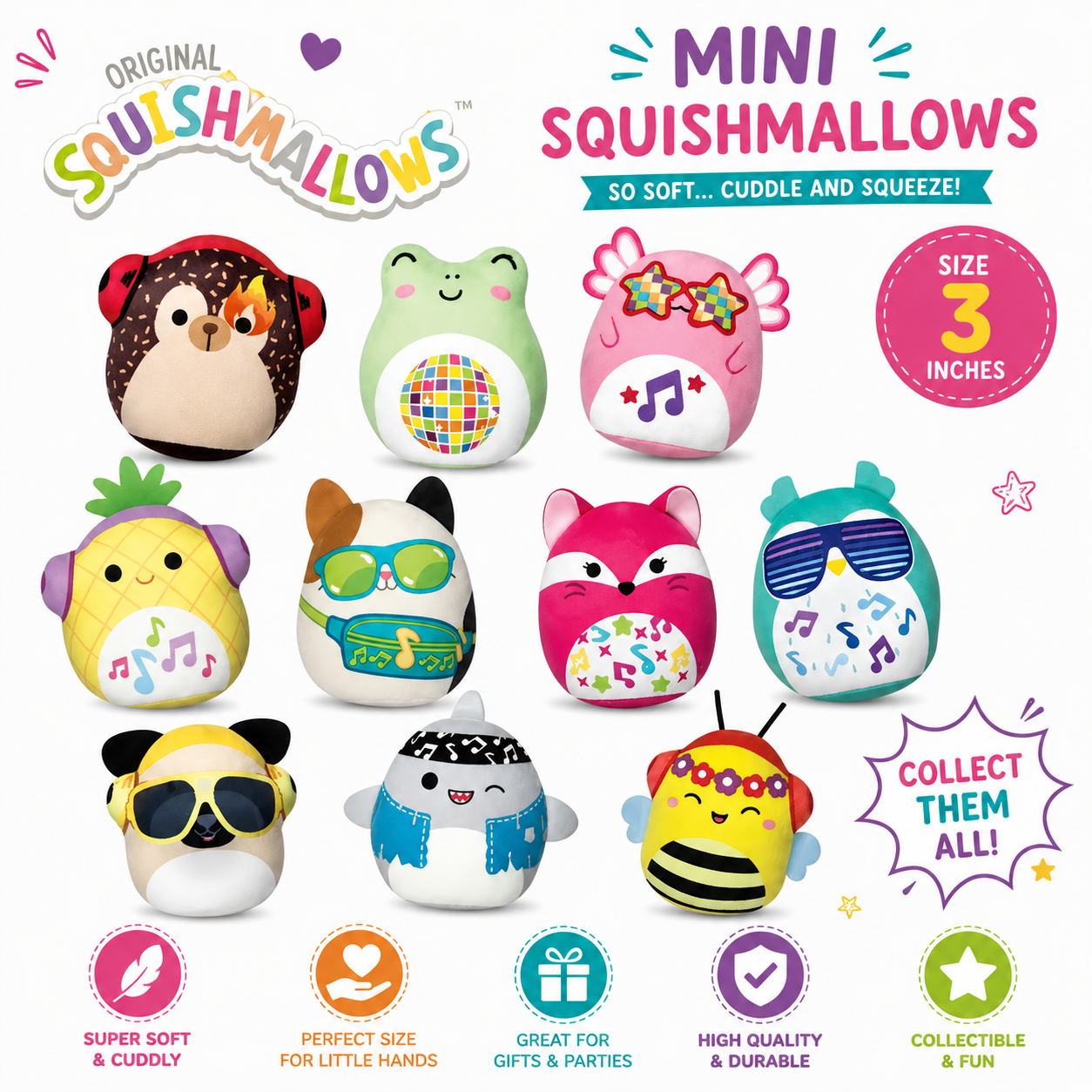 Cute Mini Squishmallows Soft Cuddly Plush Toys - 7cm Ultra-Soft Kawaii Stuffed Animals for Kids, Gifts.