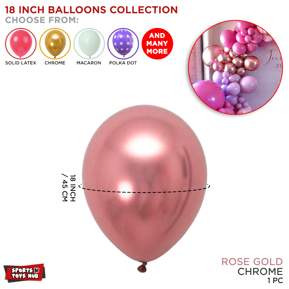 Chrome Metallic Balloons, Round Multi Colors Helium Shining Ballons For