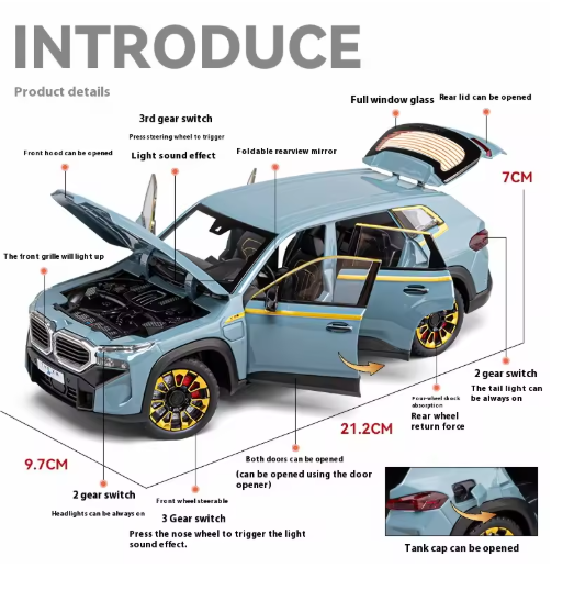 1:24 BMW XM Diecast Alloy Model Car | Metal Body | Luxury Performance SUV | Opening Doors | Collector Model view 9
