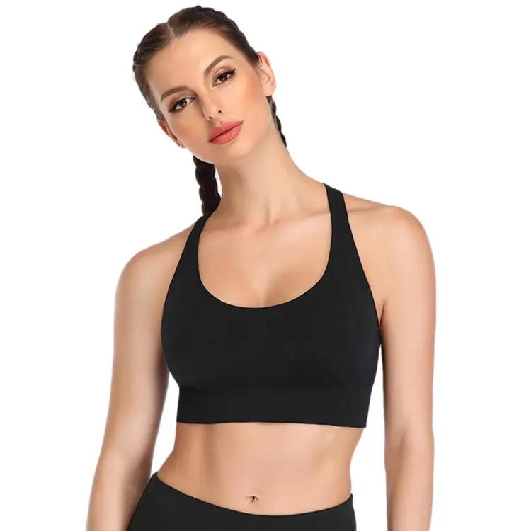 Racerback Sports Bras Padded High Impact For Yoga Gym Workout Fitness M  Black