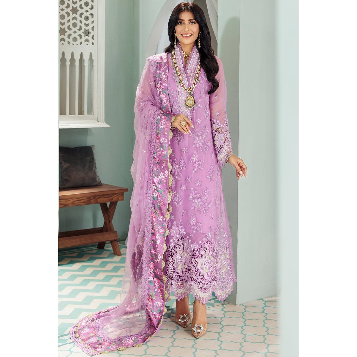 Noor By Saadia Asad - Chiffon 3 Piece Women Unstitched Fall Collection-chifnlsrkri22-d3-rica