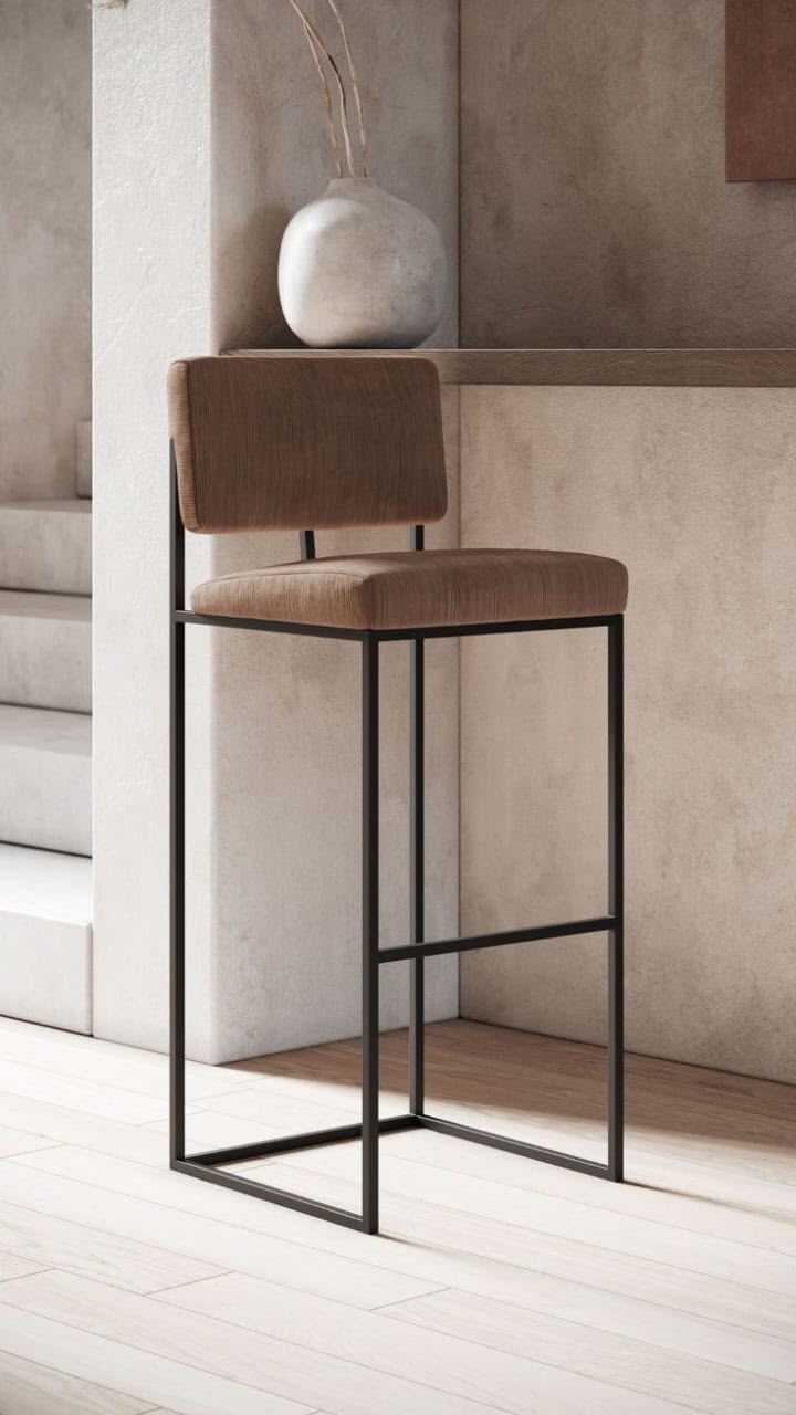 Modern Bar Stool Chair | Counter Height Kitchen Stool | Metal Frame Bar Chair | Upholstered Fabric Seat | Cafe & Breakfast Counter Chair | Home & Restaurant Furniture